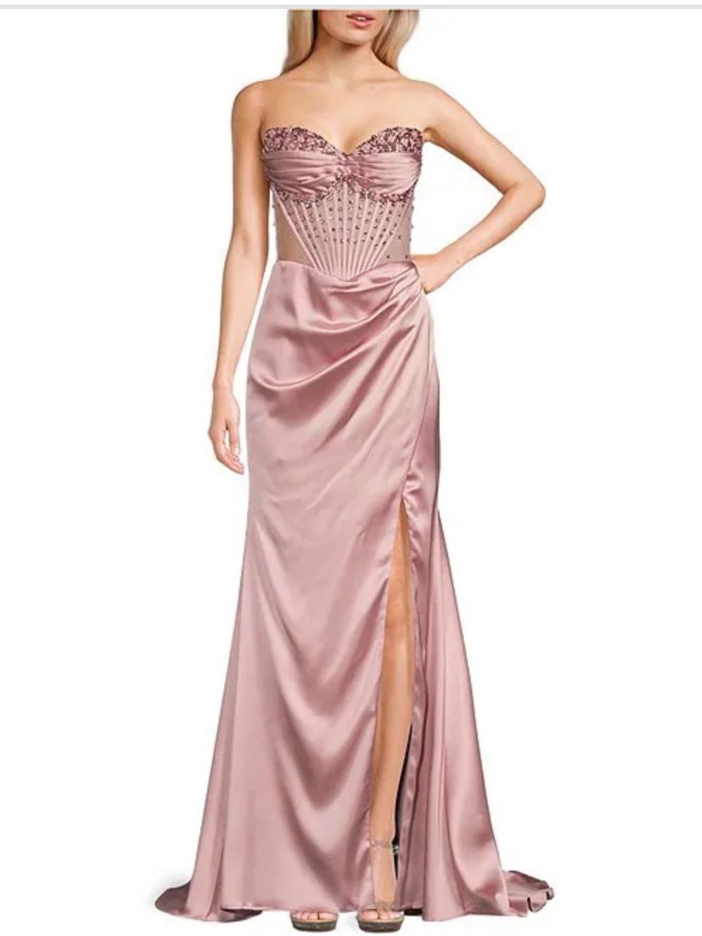 Social Strapless Sweetheart Beaded Rhinestone Corset Long Dress size 5